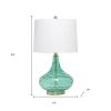 24" Sea Green And Antiqued Brass Glass And Metal Novelty Table Lamp With White Drum Shade