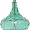 24" Sea Green And Antiqued Brass Glass And Metal Novelty Table Lamp With White Drum Shade