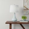 26" Light Blue Ceramic Round Table Lamp With White Drum Shade