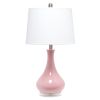 26" Rose And Clear Ceramic Round Table Lamp With White Drum Shade
