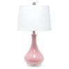 26" Rose And Clear Ceramic Round Table Lamp With White Drum Shade