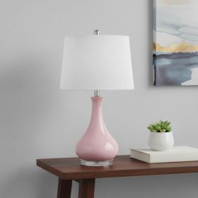 26" Rose And Clear Ceramic Round Table Lamp With White Drum Shade