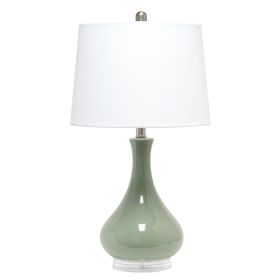 26" Sage And Clear Ceramic Novelty Table Lamp With White Drum Shade