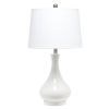 26" White Ceramic Round Table Lamp With White Drum Shade