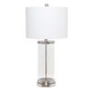 28" Clear And Nickel Glass And Metal Table Lamp With White Drum Shade