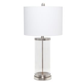 28" Clear And Nickel Glass And Metal Table Lamp With White Drum Shade