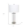 28" Clear And Nickel Glass And Metal Table Lamp With White Drum Shade