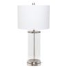 28" Clear And Nickel Glass And Metal Table Lamp With White Drum Shade