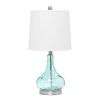 23" Blue And Silver Glass And Metal Novelty Table Lamp With White Drum Shade