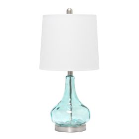 23" Blue And Silver Glass And Metal Novelty Table Lamp With White Drum Shade