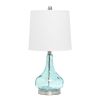 23" Blue And Silver Glass And Metal Novelty Table Lamp With White Drum Shade