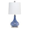 23" Dark Blue And Silver Glass And Metal Novelty Table Lamp With White Drum Shade