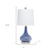 23" Dark Blue And Silver Glass And Metal Novelty Table Lamp With White Drum Shade