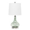23" Sage Glass Round Table Lamp With White Drum Shade