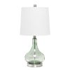 23" Sage Glass Round Table Lamp With White Drum Shade