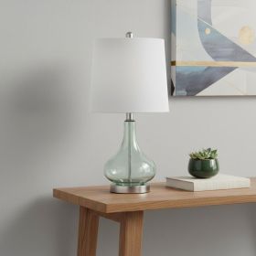 23" Sage Glass Round Table Lamp With White Drum Shade