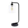 19" Black Iron Lantern Table Lamp With Clear Cylinder Shade