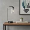 19" Black Iron Lantern Table Lamp With Clear Cylinder Shade