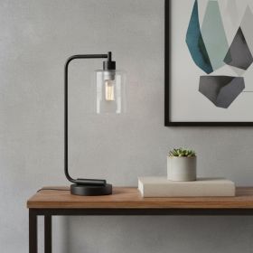 19" Black Iron Lantern Table Lamp With Clear Cylinder Shade