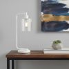 19" White Iron Lantern Table Lamp With Clear Cylinder Shade