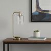 19" Antiqued Brass Metal Lantern Table Lamp LED With Clear Cylinder Shade