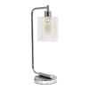 19" Silver Iron Lantern Table Lamp With Clear Cylinder Shade