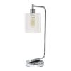 19" Silver Iron Lantern Table Lamp With Clear Cylinder Shade