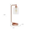 19" Rose Gold Iron Lantern Table Lamp With Clear Cylinder Shade