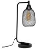 19" Black Metal Lantern Table Lamp With Black Globe Shade