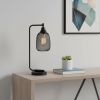 19" Black Metal Lantern Table Lamp With Black Globe Shade