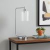 19" Silver Metal Lantern Table Lamp LED With Clear Cylinder Shade