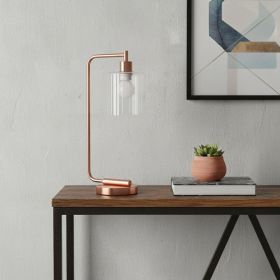 19" Rose Gold Metal Lantern Table Lamp LED With Clear Cylinder Shade