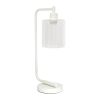 19" White Metal Lantern Table Lamp LED With Clear Cylinder Shade