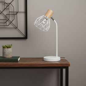 18" White Iron Table Lamp With White Globe Shade