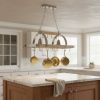 Brown And Silver Kitchen Island Two Light Metal Ceiling Light