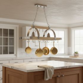 Brown And Silver Kitchen Island Two Light Metal Ceiling Light