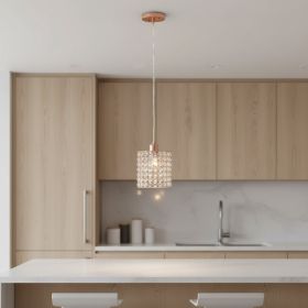 Rose Gold And Clear Cylinder Crystal Ceiling Light With Clear Shades