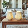 7" Beige Battery Operated Geometric String Shade Desk Lamp