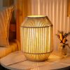 7" Beige Battery Operated Geometric Desk Lamp With Novelty Shade