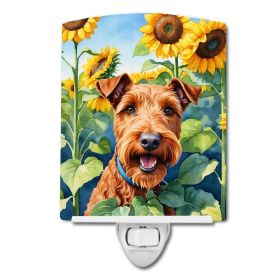 NEW Irish Terrier in Sunflowers Ceramic Night Light Compact, UL-Certified, Ideal for Bedroom, Bathroom, Nursery, Hallway, Kitchen, 6x4x3, Multico