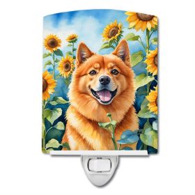 NEW Finnish Spitz in Sunflowers Ceramic Night Light Compact, UL-Certified, Ideal for Bedroom, Bathroom, Nursery, Hallway, Kitchen, 6x4x3, Multico