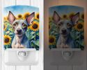 NEW American Hairless Terrier in Sunflowers Ceramic Night Light Compact, UL-Certified, Ideal for Bedroom, Bathroom, Nursery, Hallway, Kitchen, 6x4x3