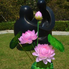 Lotus Flower Shape Lawn Lamps 3 LED Lighting Waterproof Solar Lamp (Color: pink)