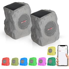 5 Core Rock Speaker Outdoor Waterproof Bluetooth Garden Speakers Solar & USB Charging RGB Colors for Patio Pool & Home (SKU: GRDNSPK MC GRY 2PCS)