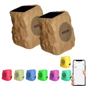 5 Core Rock Speaker Outdoor Waterproof Bluetooth Garden Speakers Solar & USB Charging RGB Colors for Patio Pool & Home (SKU: GRDNSPK MC PEACH 2PCS)