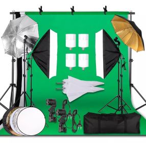 Photography Photo Studio Softbox Lighting Kit With 2.6x3M Background Frame 3pcs Backdrops Tripod Stand Reflector Board 4Umbrella (Color: Photo Studio Kit)