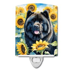 NEW Chow Chow in Sunflowers Ceramic Night Light Compact, UL-Certified, Ideal for Bedroom, Bathroom, Nursery, Hallway, Kitchen, 6x4x3, Multicolor (Default: Default)