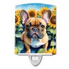 NEW French Bulldog in Sunflowers Ceramic Night Light Compact, UL-Certified, Ideal for Bedroom, Bathroom, Nursery, Hallway, Kitchen, 6x4x3, Multicolor