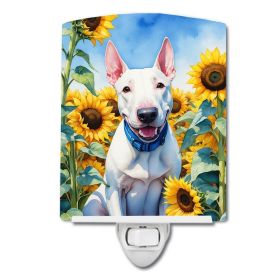 NEW English Bull Terrier in Sunflowers Ceramic Night Light Compact, UL-Certified, Ideal for Bedroom, Bathroom, Nursery, Hallway, Kitchen, 6x4x3 (Default: Default)