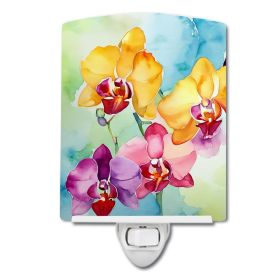 NEW Orchids in Watercolor Ceramic Night Light Compact, UL-Certified, Ideal for Bedroom, Bathroom, Nursery, Hallway, Kitchen, 6x4x3, Multicolor (Default: Default)